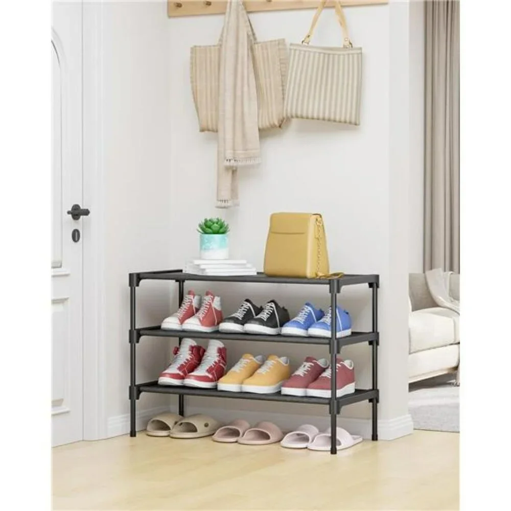 Black Stackable Shoe Rack Organizer Shelf for Closet Entryway Garage Storage